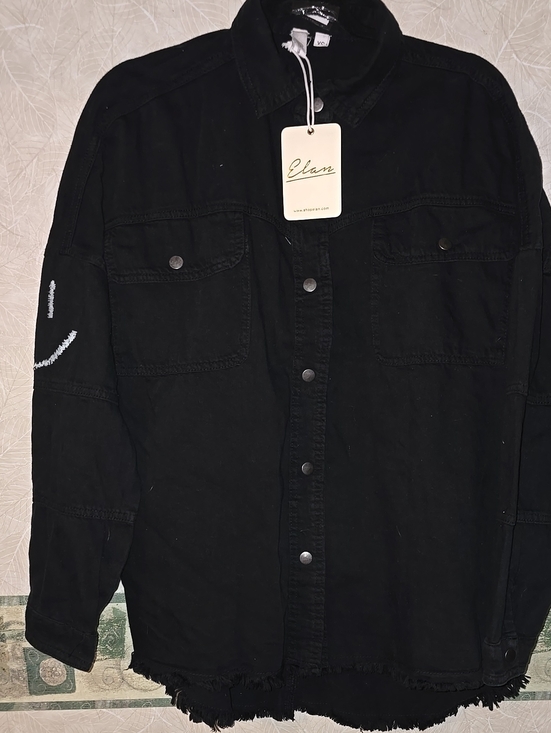 Elan Jackets & Blazers - Elan Black Lightweight Button-Up Shirt Jacket